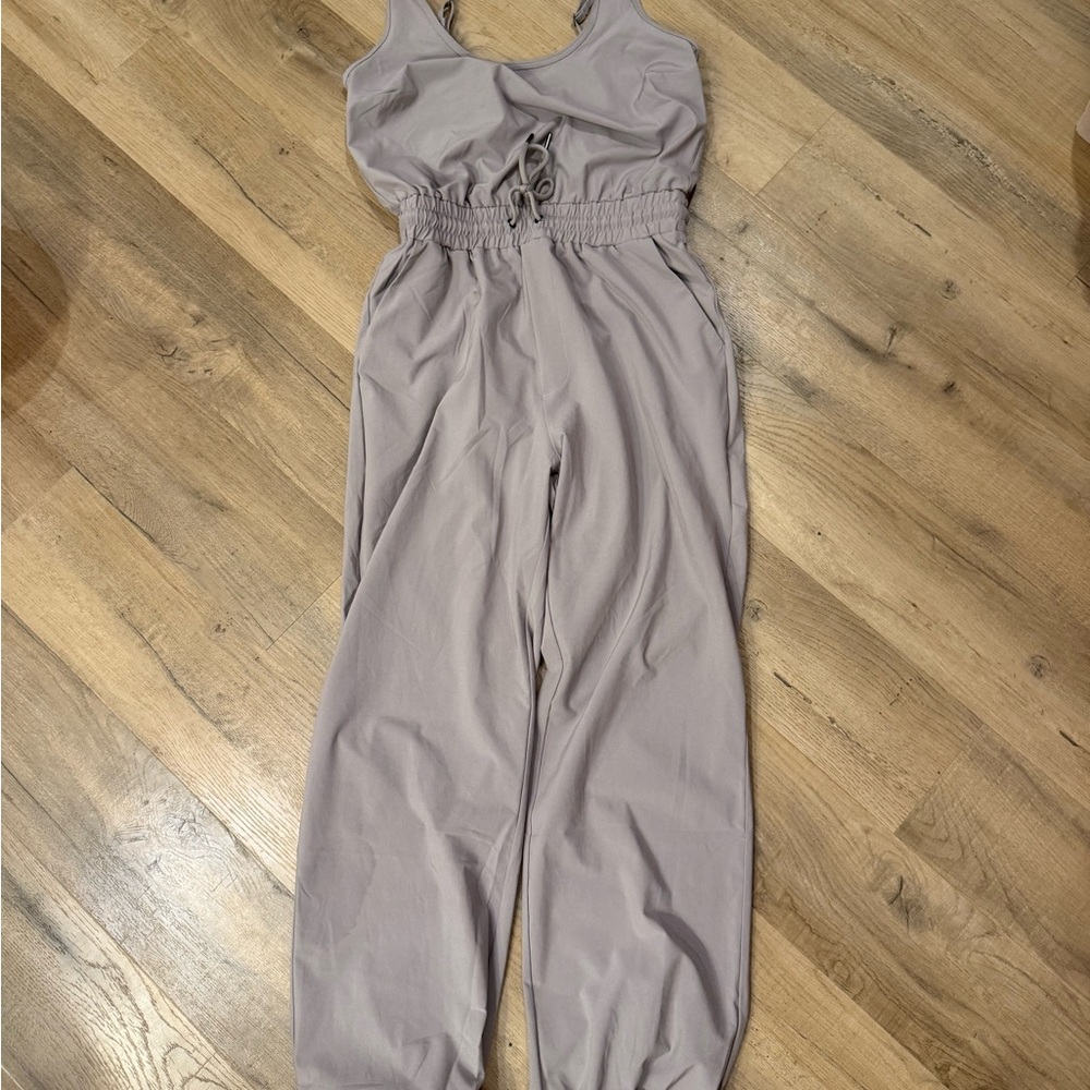 Abercrombie & Fitch Sleeveless Dusty Mauve Drawstring Wide-Leg Jumpsuit